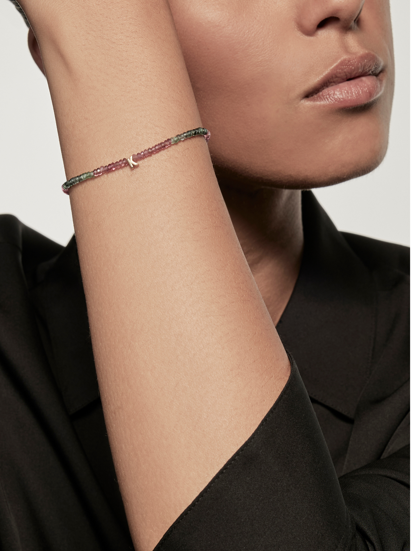 One Letter Bracelet in Tourmaline and 18k Gold