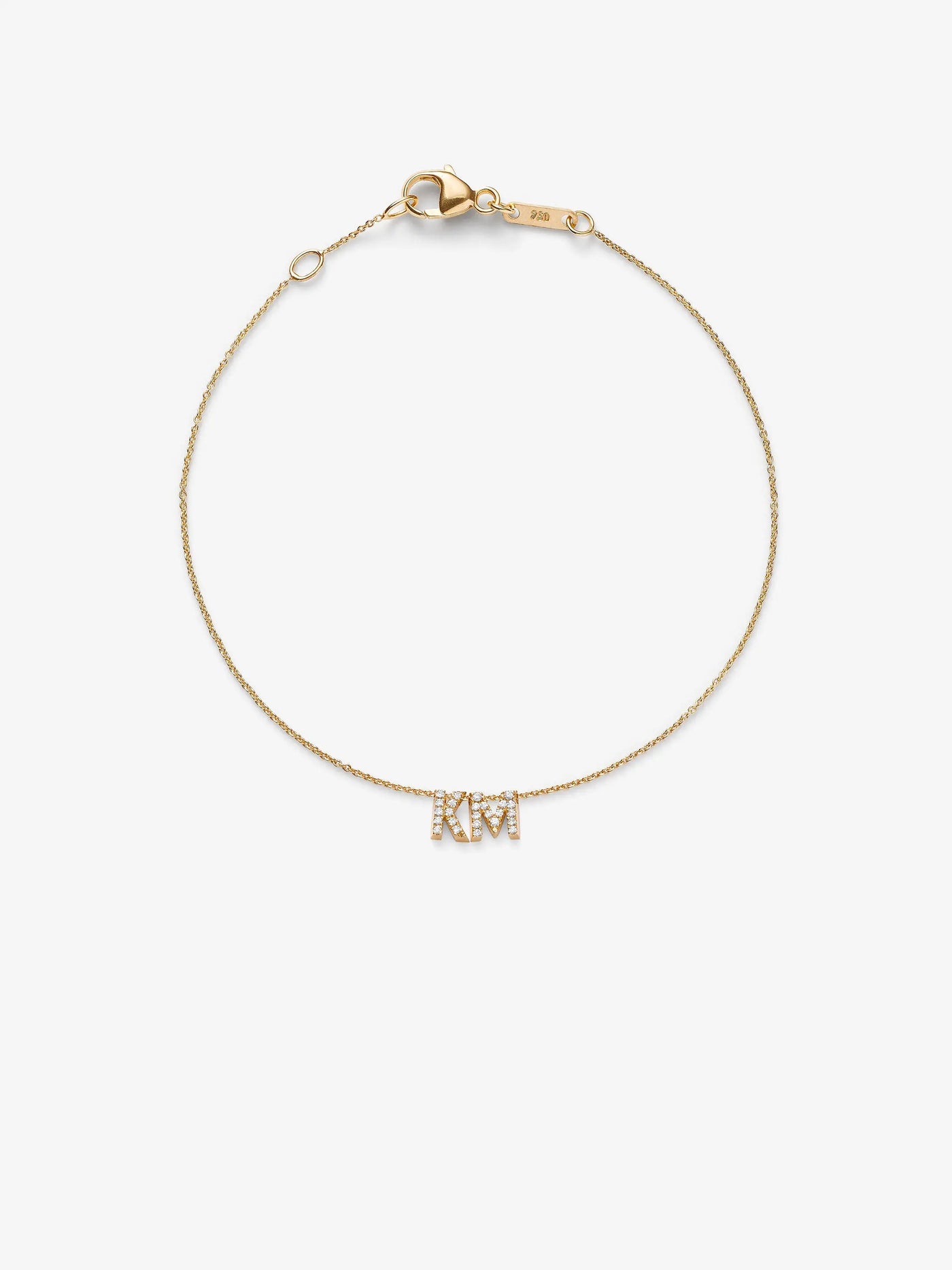 Two Letters Diamond bracelet with adjustable chain in 18k solid gold