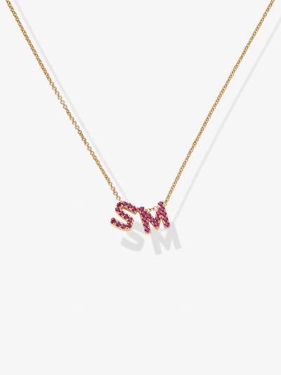 Two Letters Necklace in Ruby and 18k Rose Gold versefinejewellery.com