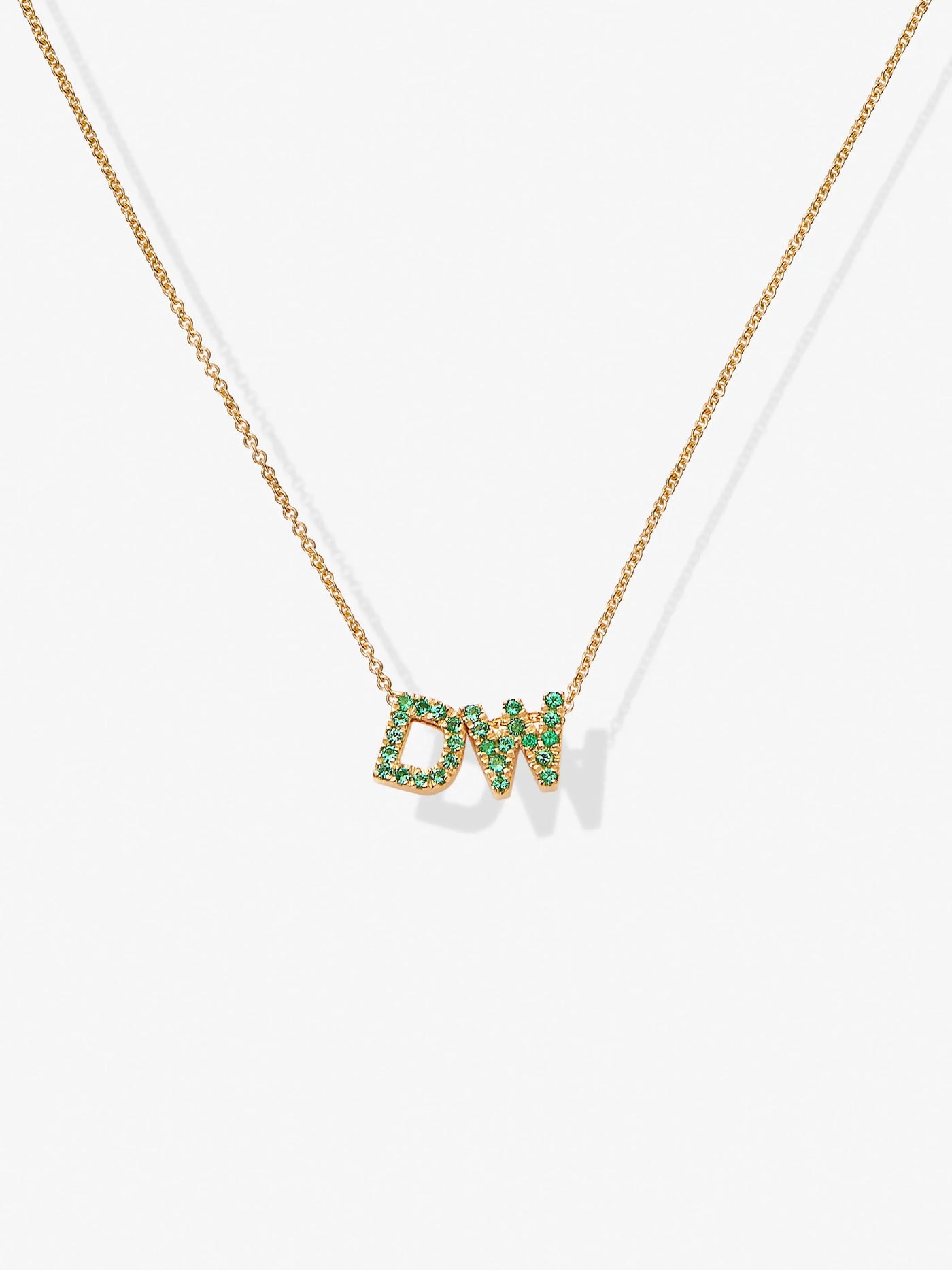 Two Letters Necklace in Tsavorite and 18k Gold versefinejewellery.com