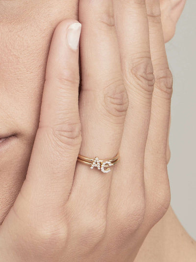 Verse Fine Jewellery Letter Ring Stack A Diamond C Yellow Gold