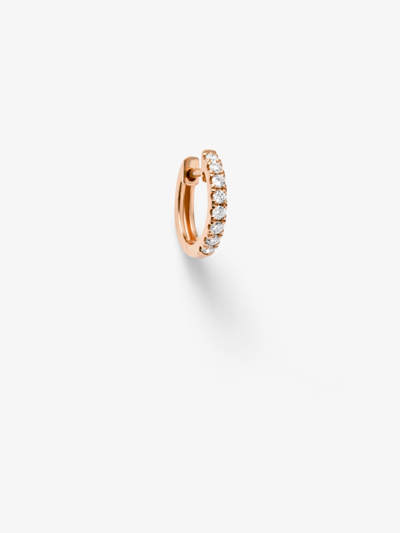 Huggie diamond earrings in 18k solid rose gold, are hinged for easy on and off