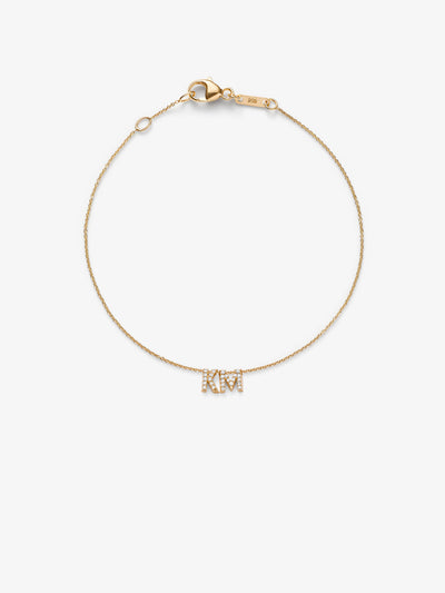 Two Letters Diamond bracelet with adjustable chain in 18k solid gold