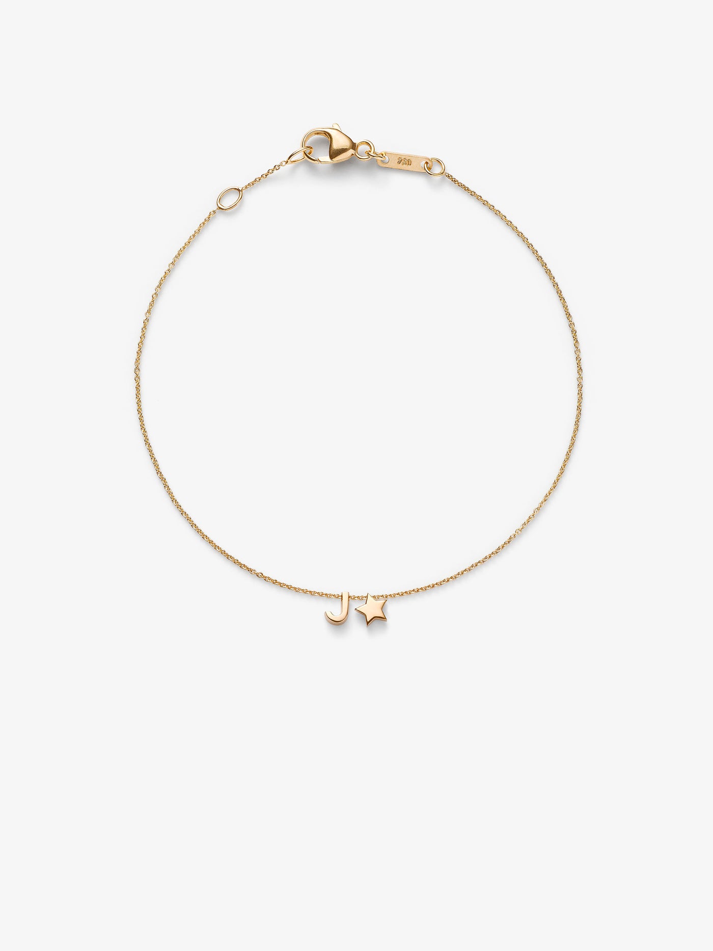 Love Letters One Letter and Star bracelet with adjustable chain in 18k solid gold. 