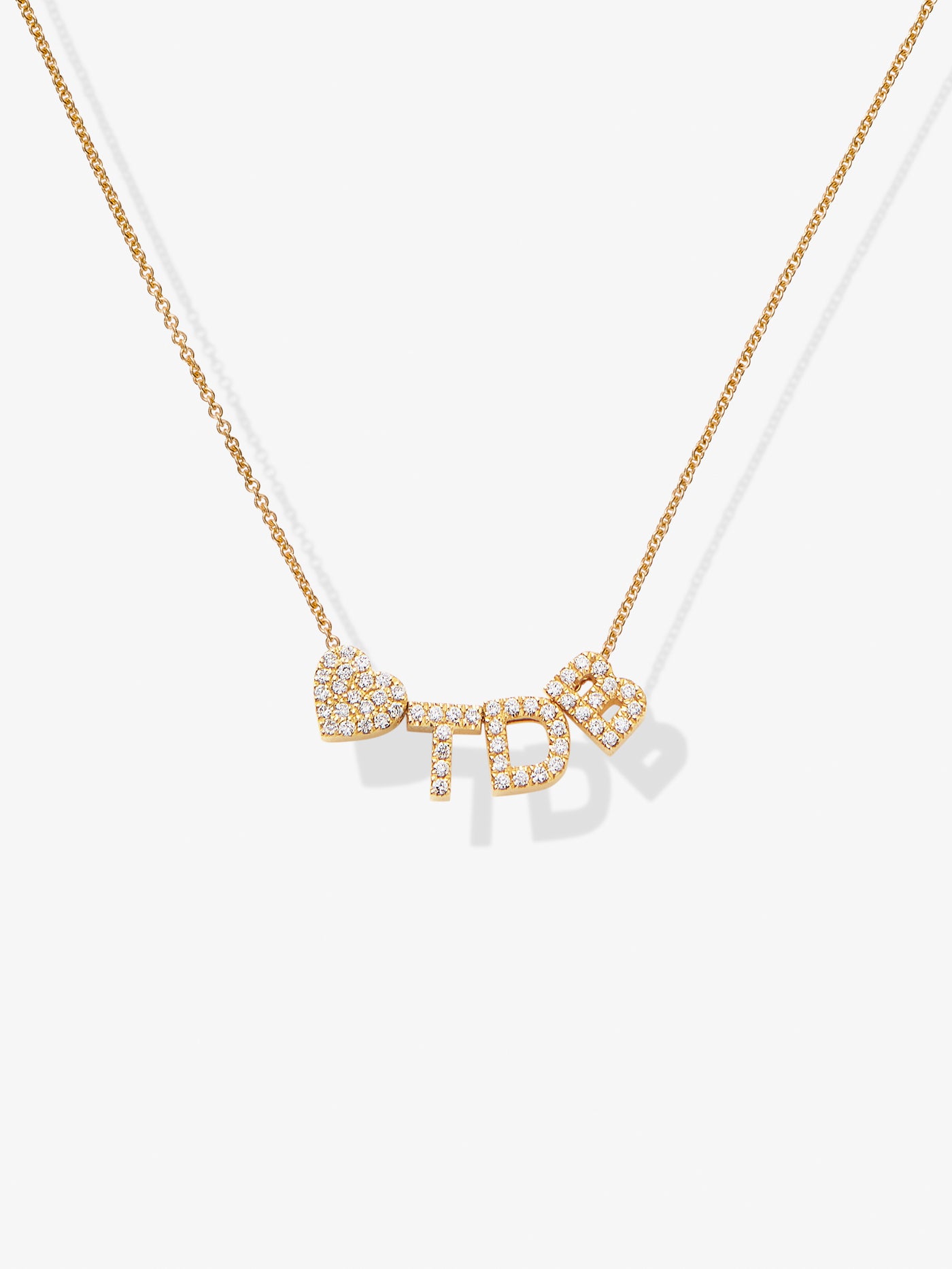 Three Diamond Letters Heart 18-Karat Gold Necklace