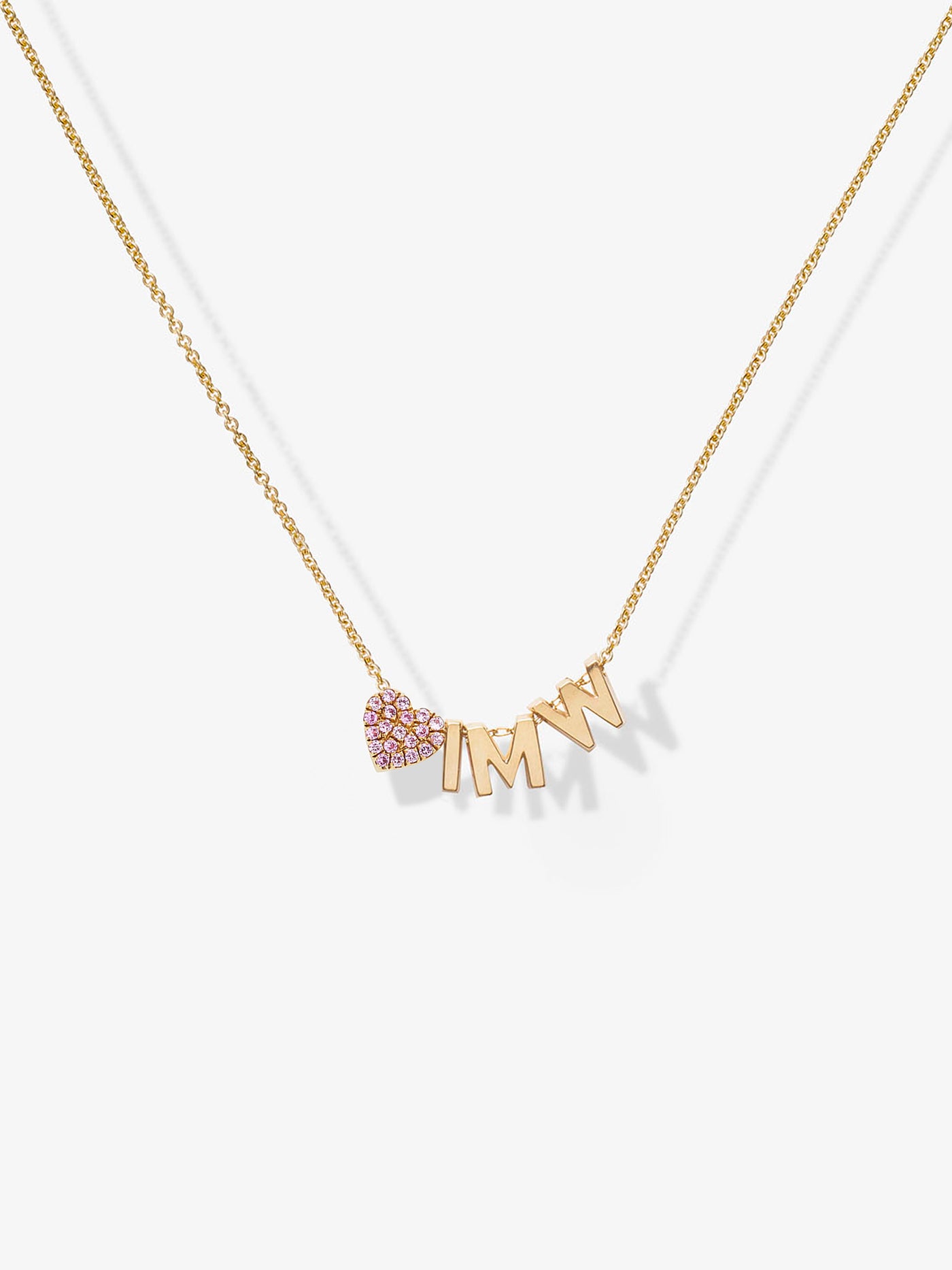 Three Letters Pink Heart 18-Karat Gold Necklace