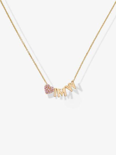 Three Letters Pink Heart 18-Karat Gold Necklace